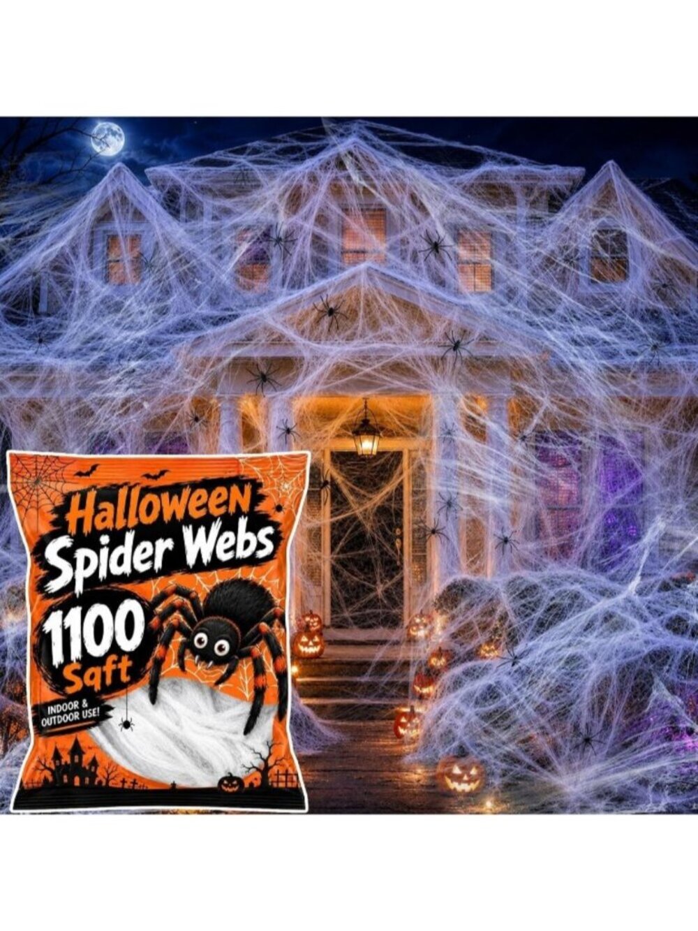 1100 Sqft Halloween Spider Webs Outdoor Cobwebs with 40 Spiders Fake Spiderweb